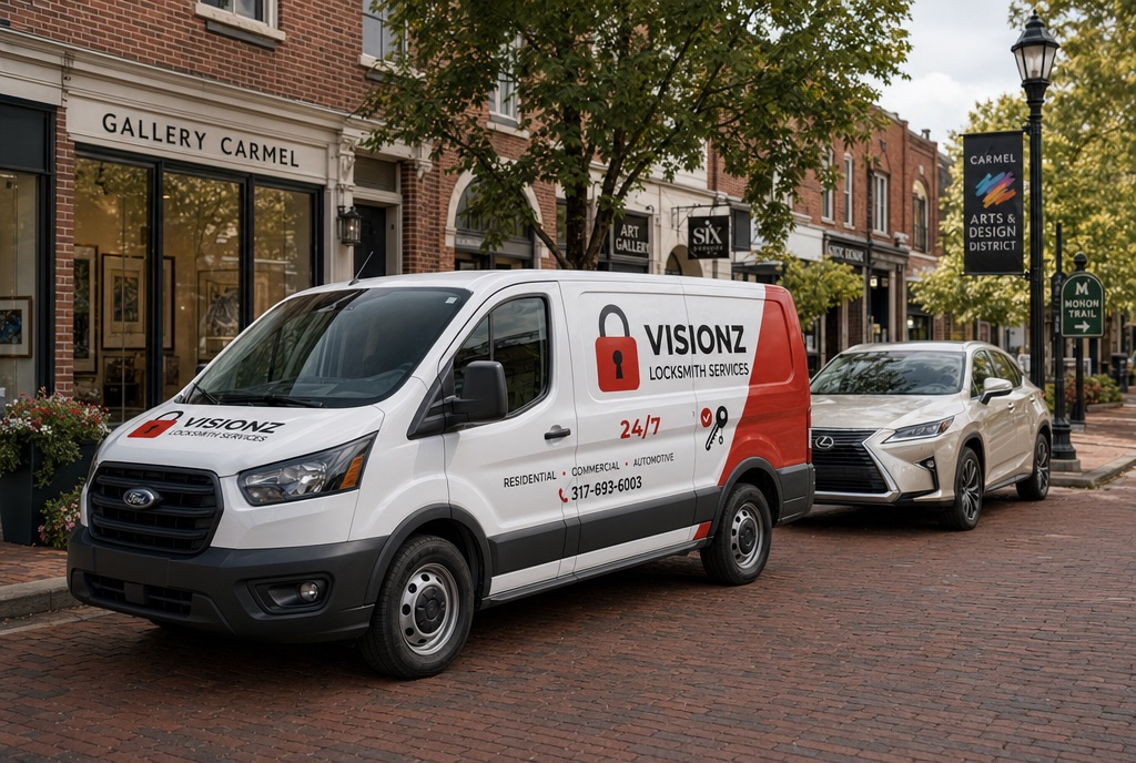 Visionz Locksmith van in Carmel Arts and Design District, Indiana