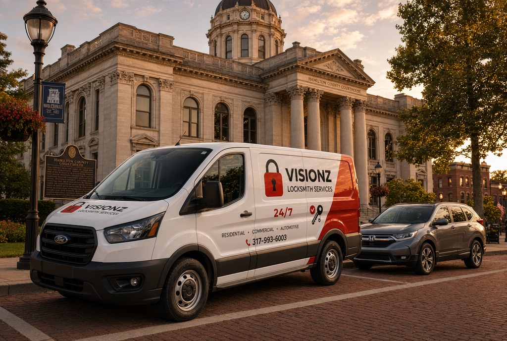 Visionz Locksmith van at Hamilton County Courthouse, Noblesville Indiana