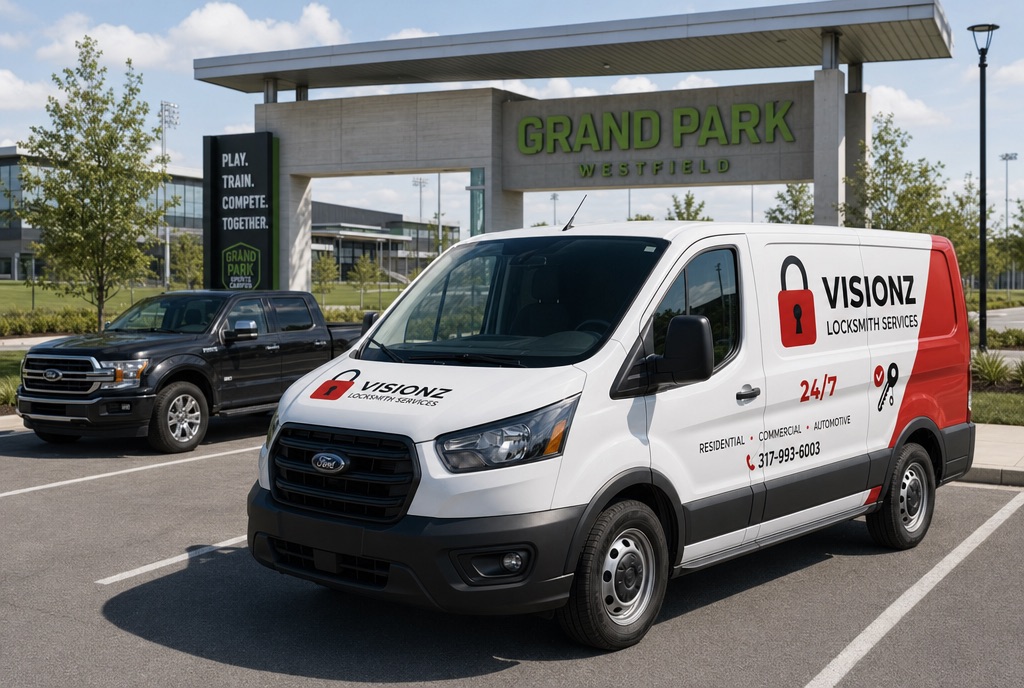 Visionz Locksmith van at Grand Park, Westfield Indiana